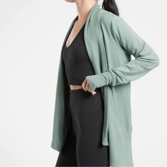 Athleta Nirvana Pranayama Minimalistic Mint Green Wrap Tencel Modal Cardigan - Picture 3 of 13